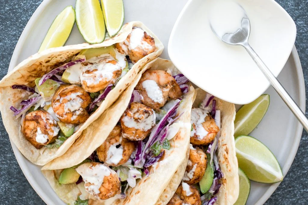 Shrimp Tacos with Lime Crema Slaw Summer Dinner Ideas