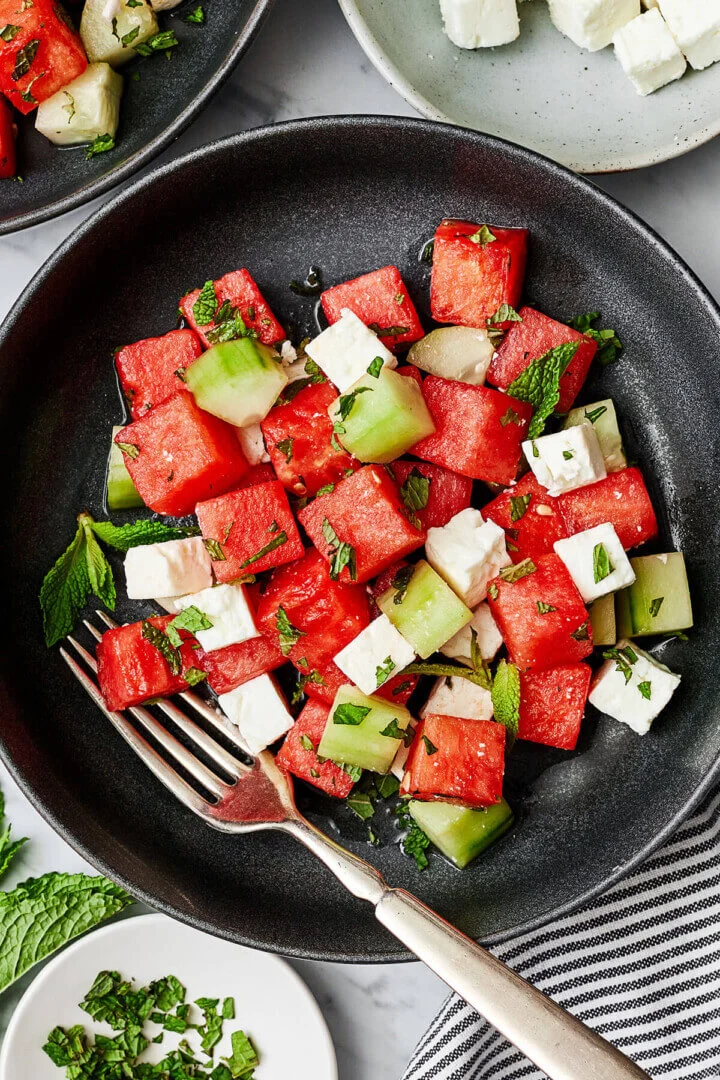 Watermelon Salad with Feta and Cucumber